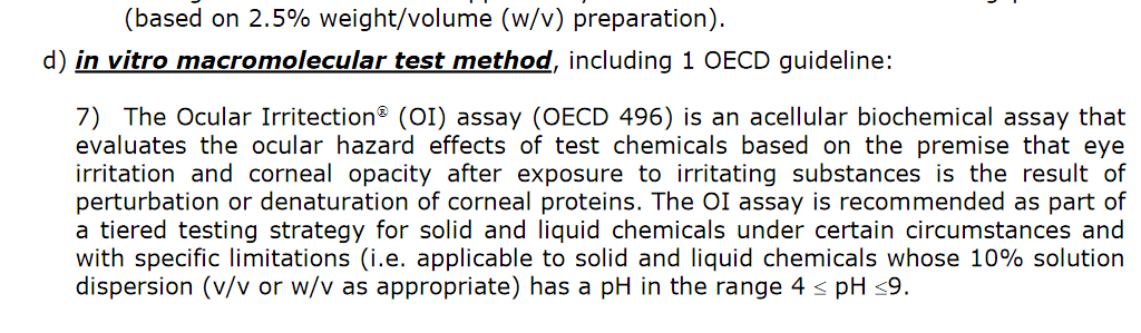 SCCS XI in vitro macromoloecular test method Ocular Irritection